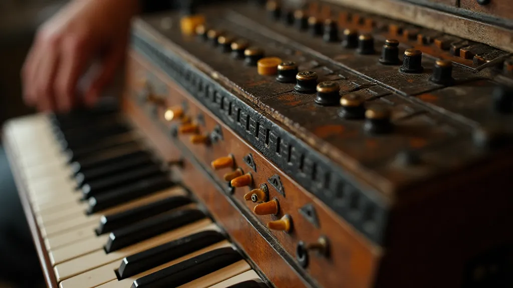 Detailed view of an antique accordion.