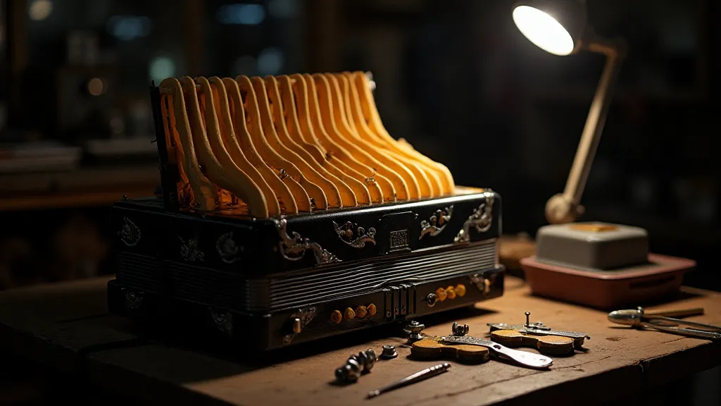 Accordion being restored in a workshop