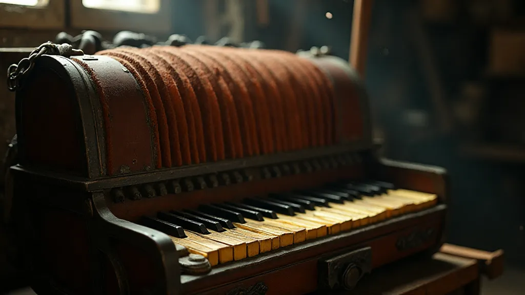 Antique accordion in a workshop