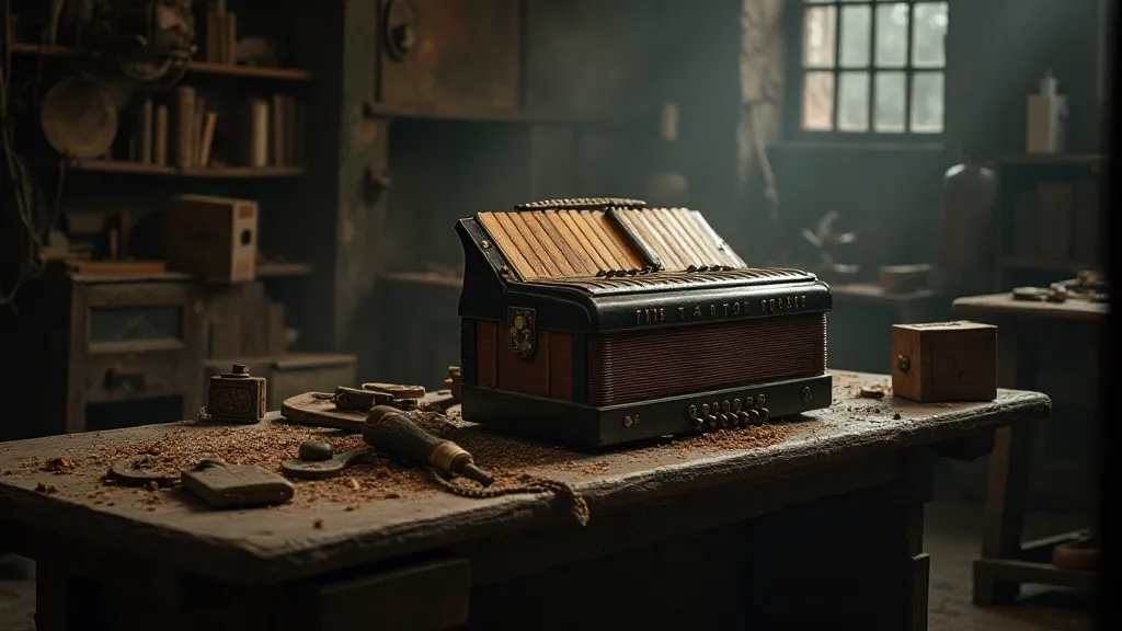 Antique accordion on a workbench