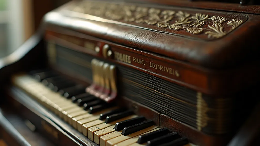 Close-up of a beautifully restored antique accordion.