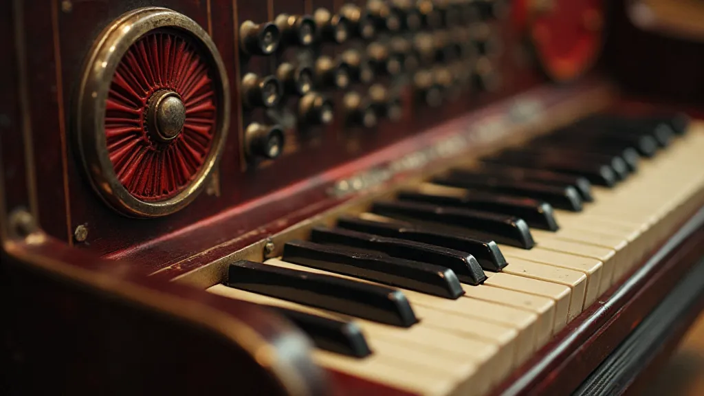 Close-up of a restored antique accordion