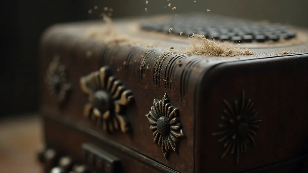 Antique accordion partially obscured by dust