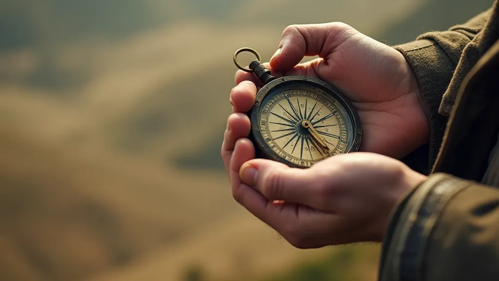 Cartographer holding an antique compass