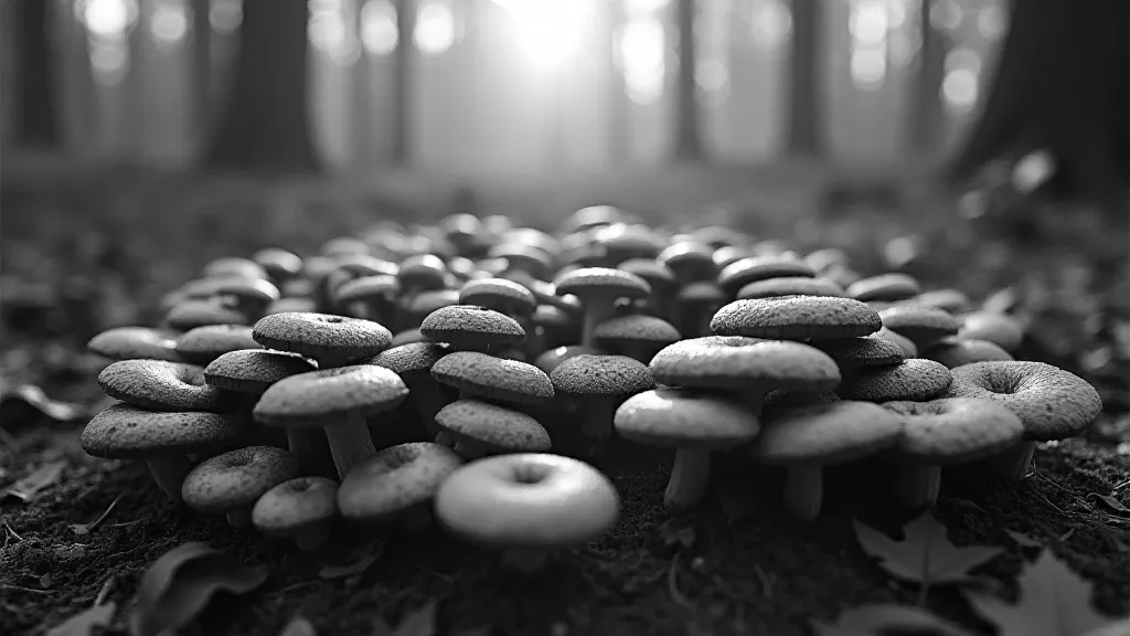 Black and white photo of a fairy ring.