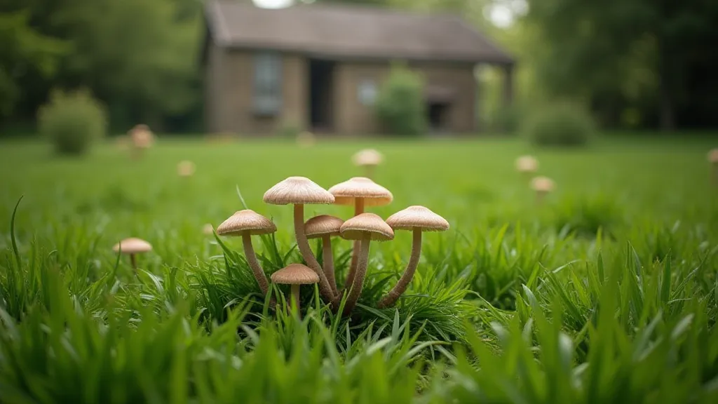 A fairy ring of mushrooms in a grassy field.