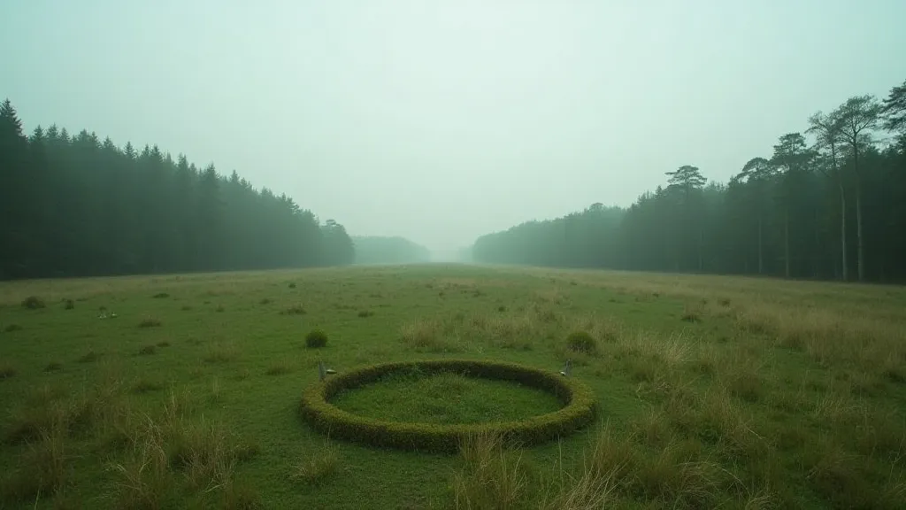 Fairy ring in a field, distant woodland visible