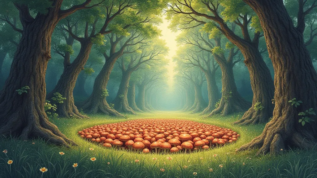 Watercolor painting of a fairy ring in a forest