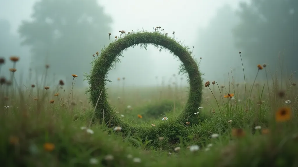 Fairy ring in a misty landscape